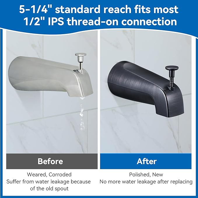 Dreyoo 5 1/4 Inch Bathroom Tub Spout Compatible with Westbrass E531D-1F-62, Fits Wall Front Mount Tub Spout with Shower Diverter 1/2'' IPS Inside Thread Bathtub Faucet (Oil Rubbed Bronze)