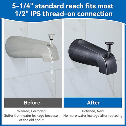 Dreyoo 5 1/4 Inch Bathroom Tub Spout Compatible with Westbrass E531D-1F-62, Fits Wall Front Mount Tub Spout with Shower Diverter 1/2'' IPS Inside Thread Bathtub Faucet (Oil Rubbed Bronze)