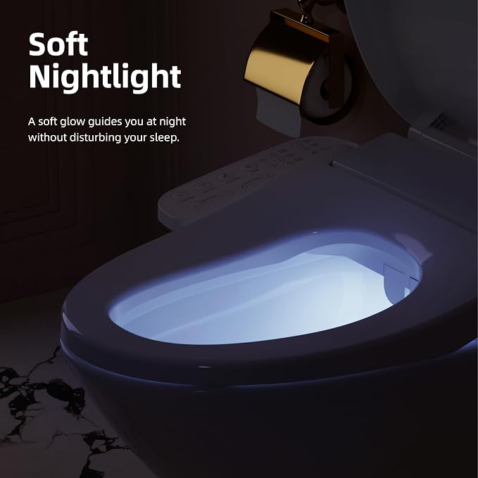 BRAVAT® Electric Bidet Toilet Seat Elongated, Heated, Soft Close | Front/Rear wash, Instant heated seat&warm water&air dryer, Night light, Stainless steel nozzle, German engineered