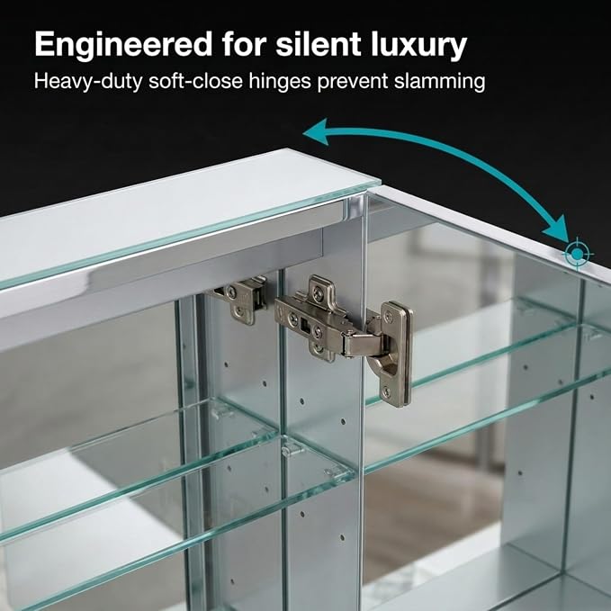Bathroom Medicine Cabinet, Aluminum, Recessed/Surface Mount, 30" x 36", Right/Left Hinged, Mirrored Interior