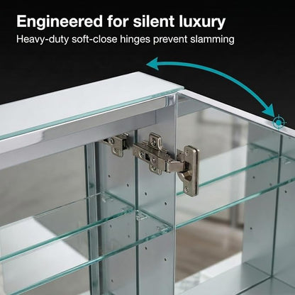 Bathroom Medicine Cabinet, Aluminum, Recessed/Surface Mount, 30" x 36", Right/Left Hinged, Mirrored Interior
