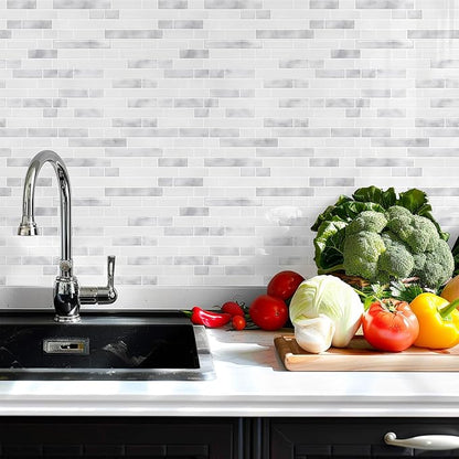STICKGOO Thicker Peel and Stick Backsplash Tile for Kitchen and Bathroom | 10 Sheets of 12”×12” - 3D Vinyl Self Adhesive Wall Tiles Stick on Backsplash for Kitchen & Bathroom(Marble Grey&White)