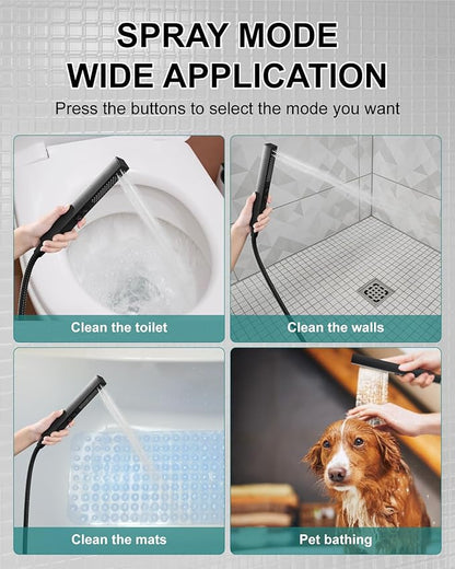 Shower Faucet Set Rainfall Shower System with Square Showerhead and Handle Set Fixture with 2 in 1 Function Handheld Sprayer Wall Mounted Trim Repair Kit Rough-in Valve 16 Inch Matte Black