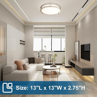 13inch LED Flush Mount Ceiling Light Fixture 5CCT Brushed Nickel | Dimmable Warm to White Light 3000K to 6000K, 36W 3600LM Super Bright Easy Install Ceiling Lamp Fixture Without Flicker 2Pack