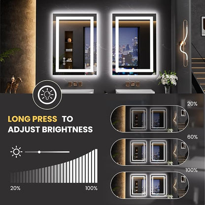 LOAAO 20"X28" LED Bathroom Mirror with Lights, UL Listed | Anti-Fog, Dimmable, 3 Color Temperature, Backlit + Front Lit, Memory Function, Tempered Glass