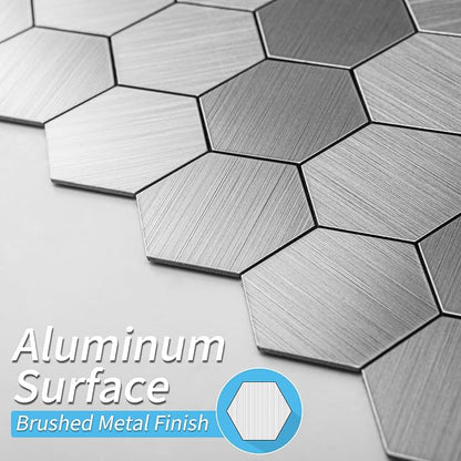Art3d 10-Pack Metal Peel and Stick Backsplash Tile, Silver Hexagon | 12" x 12", Stainless Steel, Self Adhesive, Anti-Corrosion, Waterproof, Lightweight, Ideal for Kitchens, Bathrooms