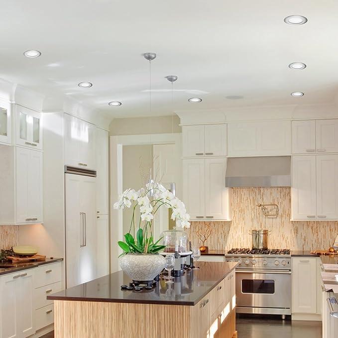 GLOBE Electric 4" Ultra Slim LED Integrated Recessed Lighting Kit 4-Pack, 9 Watts, Energy Star, IC Rated, Dimmable, Wet Rated, Brushed Nickel Finish, 4.25" Hole Size,91122, 540 Lumen