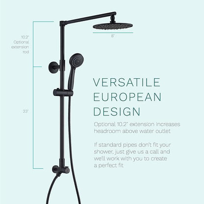 Fennocasa Polaris 3 Rain Shower System, 8” Rainfall Shower Head and Handheld Shower Combo, includes 3-Setting Handheld Spray, Height Adjustable Shower Wand Holder, 60” Hose (1.8 GPM Matte Black)