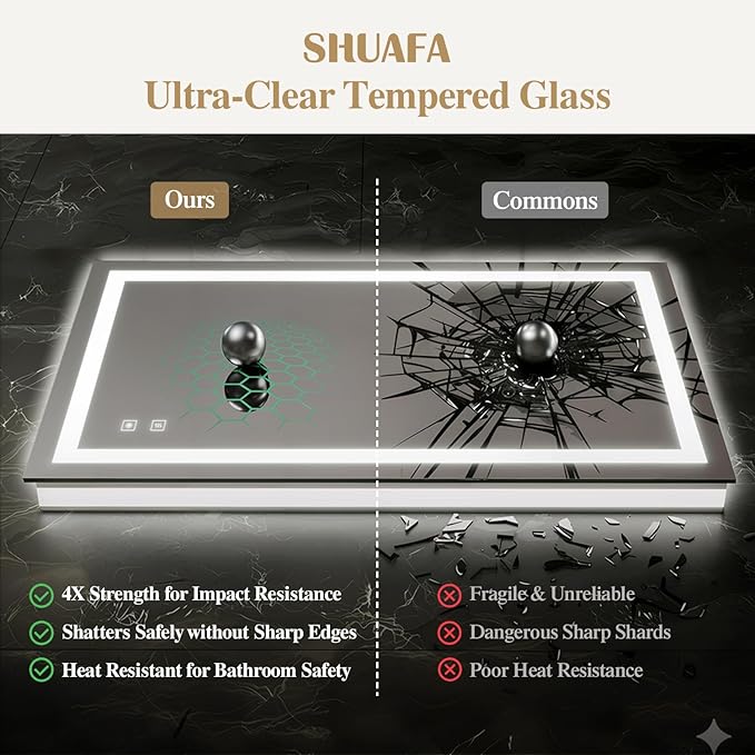 40X32 Inch Frontlit+ Backlit LED Bathroom Mirror with Lights | Bathroom Vanity Mirror for Wall, Ultra-Clear Tempered Glass, Shatter-Proof, Anti-Fog and Memory Function, ETL Listed