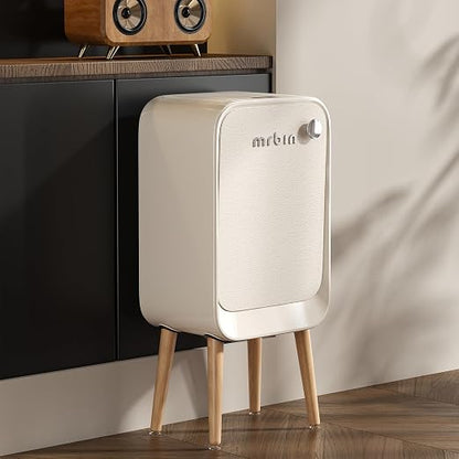 MRBIN Motion Sensor Trash Can Bathroom with Butterfly Lid and Leg, 5.5 Gal / 20 L Tall Automatic Touchless Electric Smart Waste Basket, Toilet Covered Garbage Dustbin for Bedroom, Cream White