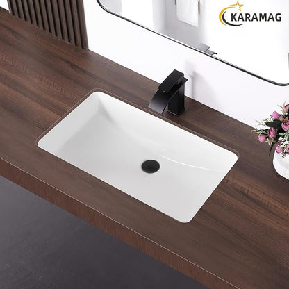 27 Inch Undermount Bathroom Sink Rectangle Undermount Sink White Ceramic Under Counter Bathroom Sinks with Overflow (27.3"x16.5")