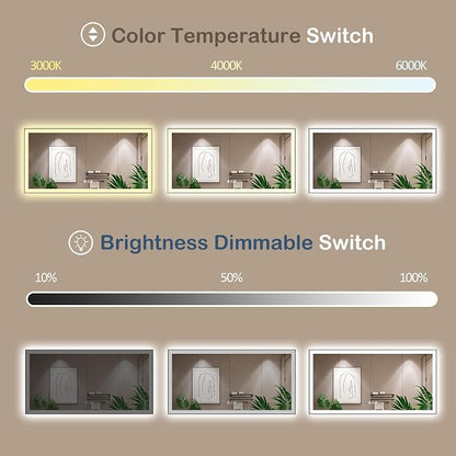 40x24 Inch LED Bathroom Mirror with Black Frame | Black Metal Frame, Front and Backlit, 3 Colors, Dimmable, Memory, Anti Fog, Tempered Glass, Lighted Mirror for Wall
