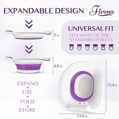 Fivona Sitz Bath for Toilet Seat Postpartum and Hemorrhoids Care - Yoni Steam Seat - Foldable Basin for Epsom Salt Soak - Portable Bidet BPA Free Temperature Resistant - Universal Fit - Purple