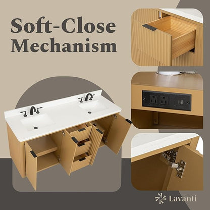Lavanti Wooderna 72 Inch Bathroom Vanity with Sink – Stylish Firwood Oak Vanity Bathroom with Storage Cabinet – Modern Bathroom Vanities with Double Vanity Sink & Quartz Countertop