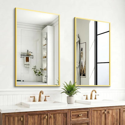 Bathroom Mirror for Wall, 36"x24" Gold Vanity Mirror | Sturdy Rectangular Metal Frame, HD Tempered Glass, Hangs Horizontally or Vertically in Bedroom, Living Room, Entryway