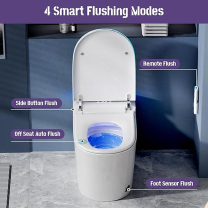 Smart Toilet with Bidet, UV-C Light, Auto Flush, Auto Open&Close, Blackout Flush, Heated Seat, Air Dryer, Modern Elongated Japanese One Piece Bidet for Bathrooms