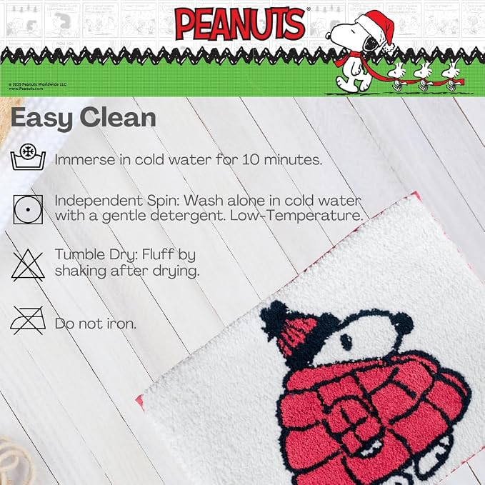Collectibles Peanuts Snoopy Puffer Coat Holiday & Christmas Non Slip Plush Poly Knit Bathroom Mat Rug, 17x24, (Officially Licensed Product) By Franco