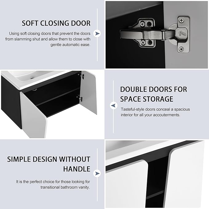 32 Inch Bathroom Vanity with Sink, 32" Floating Bathroom Vanity, Plywood Wooden Cabinet with Soft Close Doors, Modern Wall Mounted Cabinet Set, Ceramic Sink Included