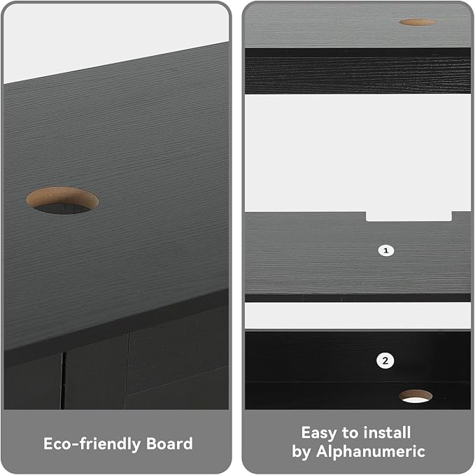 32'' Bathroom Vanity with Sink, Modern Bathroom Cabinet, Black | 2 Soft-Close Cabinet Doors, 4 Drawers, 2-Tier Inner Shelf, Freestanding Large Storage Cabinet, Blue Boat Glass Sink