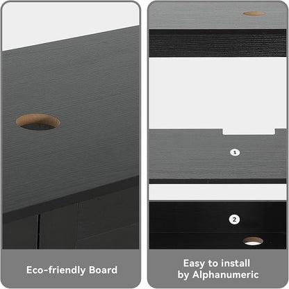 32'' Bathroom Vanity with Sink, Modern Bathroom Cabinet, Black | 2 Soft-Close Cabinet Doors, 4 Drawers, 2-Tier Inner Shelf, Freestanding Large Storage Cabinet, Blue Boat Glass Sink