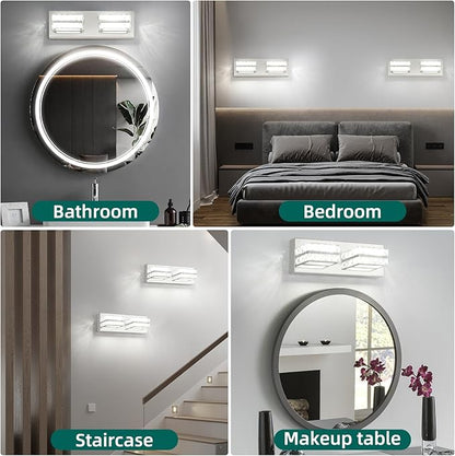 OKELI Crystal Bathroom Lighting Fixtures Over Mirror 2 Light Chrome Vanity Light Modern Vanity Wall Light for Washbasin, Dressing Table, 18W, Dimmable Cold White