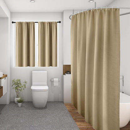 Shower Curtain Set, for Bathroom Decor 72" x 72", Modern Beige | Beige Waffle Textured Solid Waffle Textured Cloth Waterproof Matching Window Shower Curtain 36 x 30 Inches
