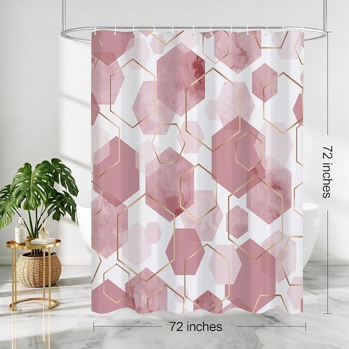Litabel Pink Shower Curtain for Bathroom, Geometric Bathroom Decor 72x72 | Pink Modern Minimalist Shower Curtains, Geometric Art Print Abstract Waterproof Bathroom Curtain
