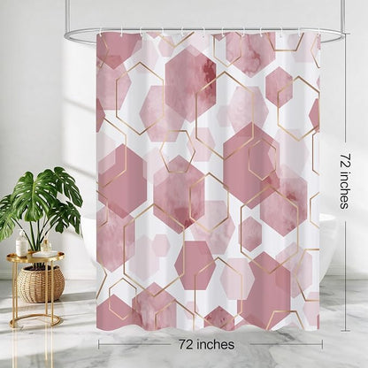 Litabel Pink Shower Curtain for Bathroom, Geometric Bathroom Decor 72x72 | Pink Modern Minimalist Shower Curtains, Geometric Art Print Abstract Waterproof Bathroom Curtain