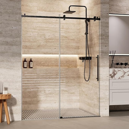 Shower Glass Door with Waterroof Seal Strip (56-60" W x 75 "H), Frameless Shower Sliding Door with Clear SGCC Tempered Glass 5/16" (8mm), Stainless Steel Hardware, Black