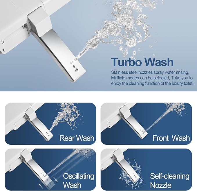 Combier Bidet Toilet Seat With Turbo Wash, Wireless Remote and Side Panel, The heated Toilet Seat Have Adjustable Heated Seat, Warm Water, Air Dryer & Multiple Spray Modes CMA210DS-B (Round)