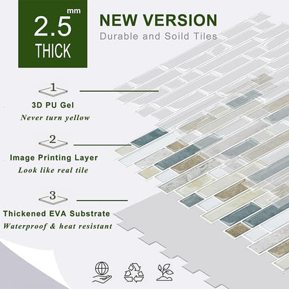 STICKGOO Peel and Stick Tile Backsplash for Kitchen, 12”×12”Stick on Backsplash, Self Adhesive Tile for Kitchen Backsplash and Bathroom(10 Sheets, Thicker Design)