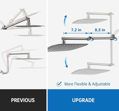 G-Promise 14 Inch All Metal Rain Shower Head with Extension Arm | Built to Last, Rust Resistant, Easy to Install, Adjustable, Full Body Coverage Large Rainfall Shower Head, Daily SPA