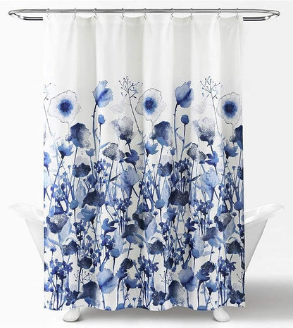 Lush Decor Zuri Flora Shower Curtain-Fabric Watercolor Floral Print Design, x 72”, Navy