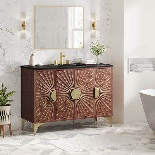 Modway Daylight Bathroom Vanity Cabinet with Ceramic Basin, 48" Single Sink, Black Walnut