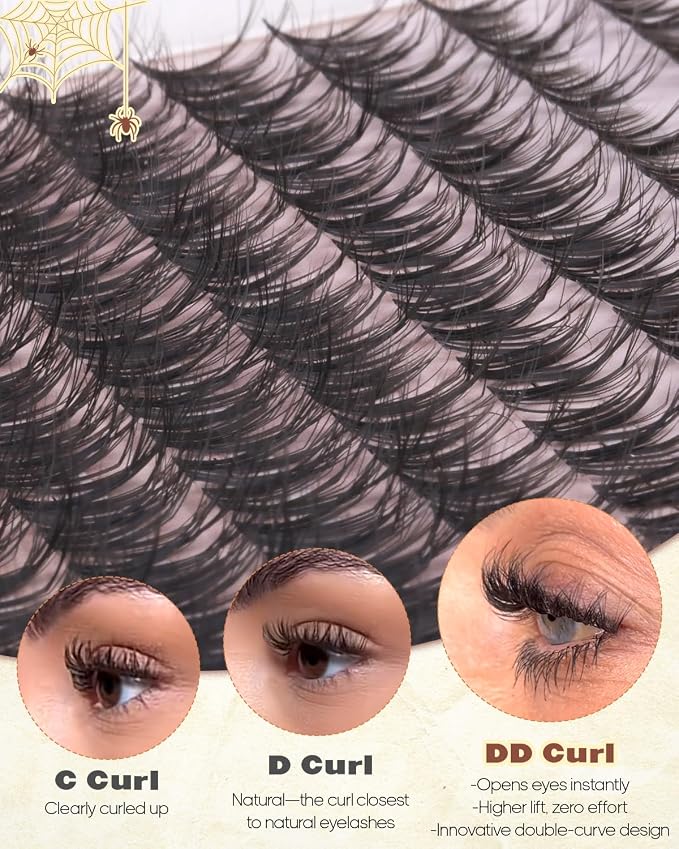 Wispy Lash Clusters Spider Eyelash Clusters 10-16mm Natural Cluster Eyelash Extensions Fluffy DD Curl Individual Lashes Clusters Breeze Eyelashes Cluster with Soft Clear Band Kim K Lash Style