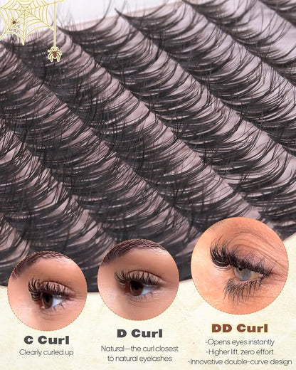 Wispy Lash Clusters Spider Eyelash Clusters 10-16mm Natural Cluster Eyelash Extensions Fluffy DD Curl Individual Lashes Clusters Breeze Eyelashes Cluster with Soft Clear Band Kim K Lash Style