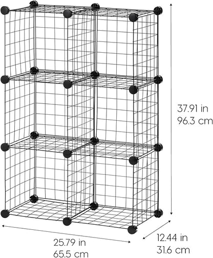 IRIS USA 6-Cube Modular Wire Cube Storage Organizer, Adjustable & Expandable Metal Shelving for Closet, Bathroom & Home Storage, Stackable Wire Grid, Black