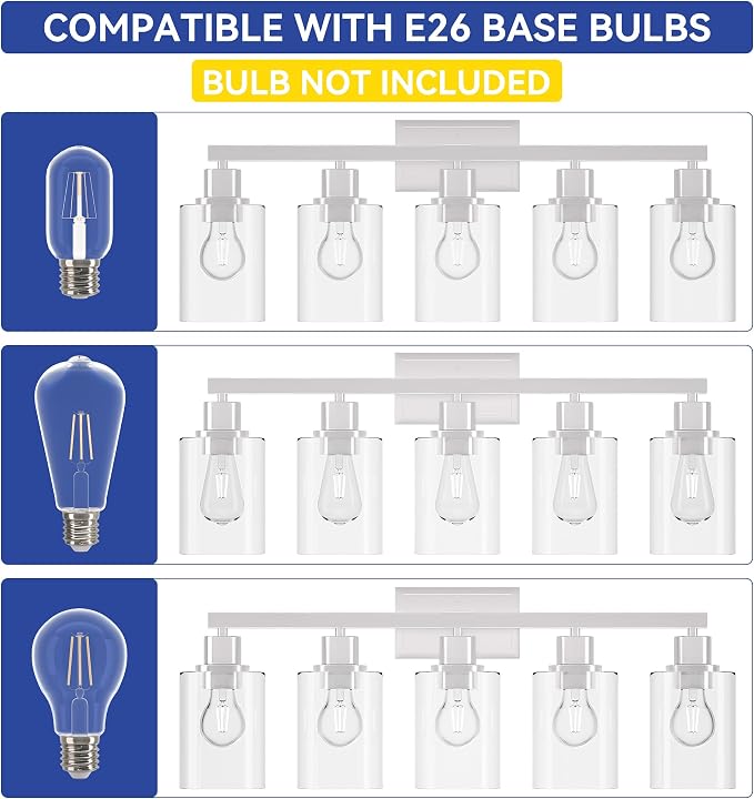Hasipu 5-Light Vanity Lights for Bathroom, Vanity Light with Glass Shade, Bathroom Lighting Fixtures Over Mirror for Kitchen Living Room Hallway Cabinet Porch
