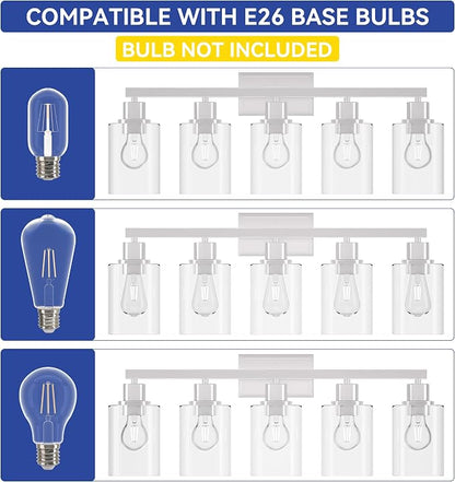 Hasipu 5-Light Vanity Lights for Bathroom, Vanity Light with Glass Shade, Bathroom Lighting Fixtures Over Mirror for Kitchen Living Room Hallway Cabinet Porch