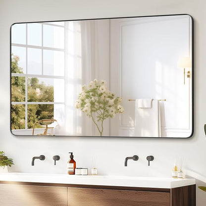 Bathroom Vanity Mirror, Black Framed Mirror for Over Sink, 50x30 | HD glass, distortion-free for makeup and grooming, Sturdy frame, all mounting hardware, hangs horizontal or vertical