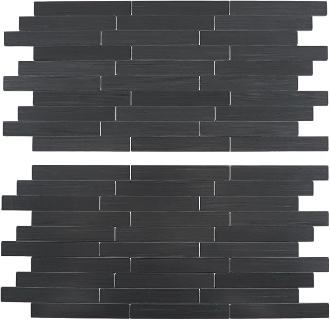 12 Sheets Black Peel and Stick Backsplash, Brushed Metal Subway Linear Tile for Kitchen Fireplace