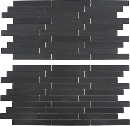 12 Sheets Black Peel and Stick Backsplash, Brushed Metal Subway Linear Tile for Kitchen Fireplace
