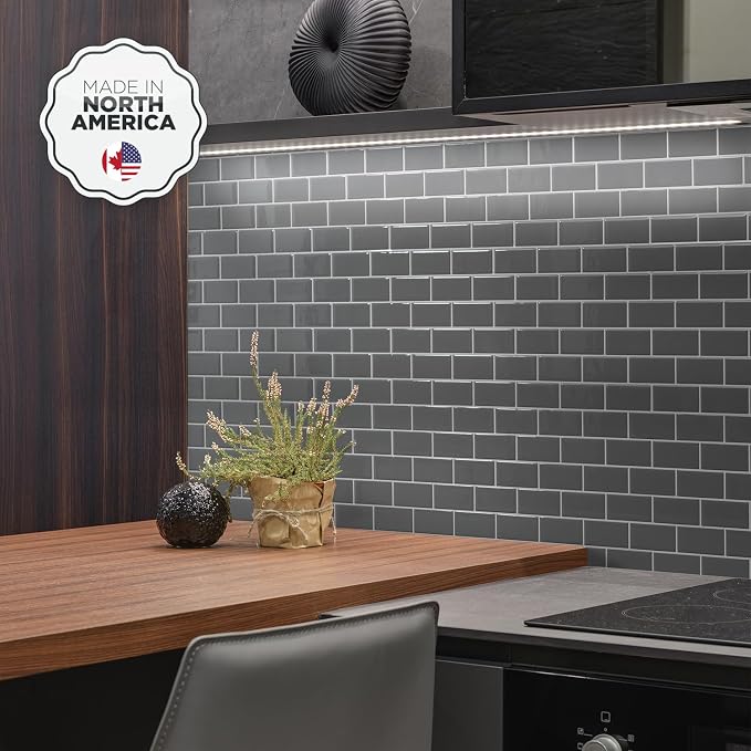 Smart Tiles Peel and Stick backsplash, Subway Slate Gray, 10.95"x9.7" | Pack of 10 (6.3 sq ft), Glossy, Heat/Moisture Resistant, Low VOC, Kitchen/Bathroom, Renter Friendly, Made in Canada