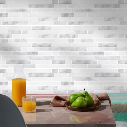STICKGOO Thicker Peel and Stick Backsplash Tile for Kitchen and Bathroom | 10 Sheets of 12”×12” - 3D Vinyl Self Adhesive Wall Tiles Stick on Backsplash for Kitchen & Bathroom(Marble Grey&White)