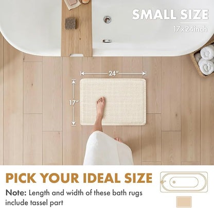 MIULEE Set of 2 Waffle Bathroom Rugs Boho Bath Mat Cream White 17x24 Inch | Non Slip, Super Absorbent, Washable, Ultra Soft, Rubber Backed, Small Bath Rugs for Bathroom Floor Tub Shower