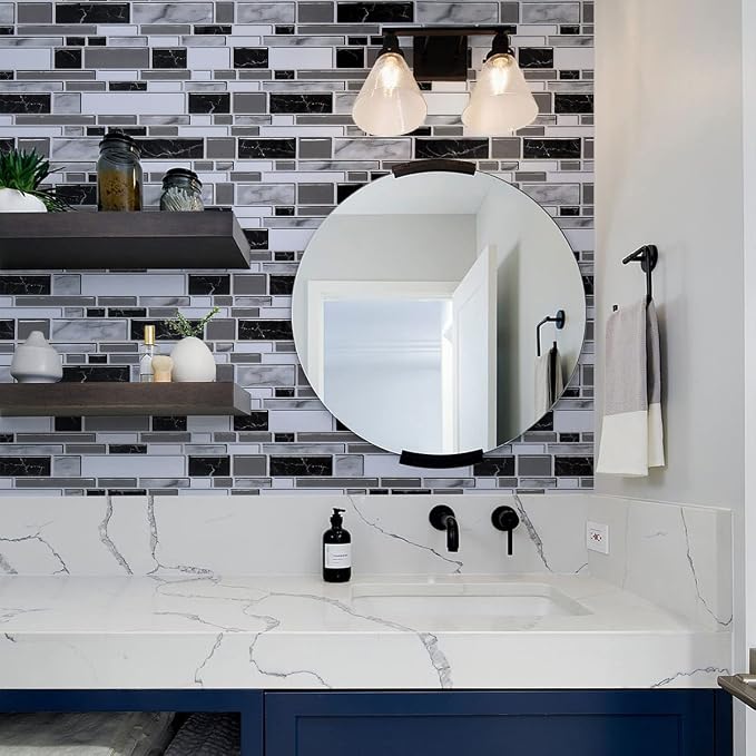 Livebor Peel and Stick Backsplash Wallpaper Kitchen Backsplash Wallpaper 17.7inch x 196.8inch Tile Contact Paper Kitchen Peel and Stick Countertops Waterproof Contact Paper for Bathroom Tile Vinyl | Kitchen Backsplash Contact Paper Kitchen Wallpaper Pe...