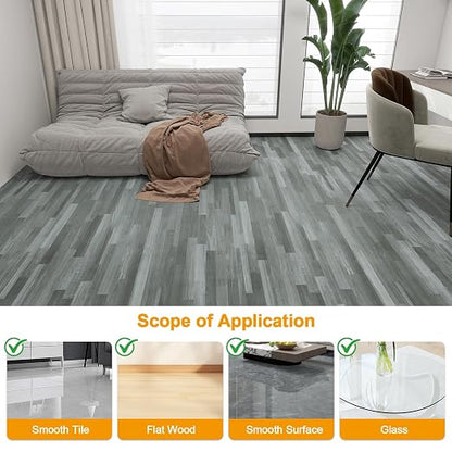 Countewol Peel and Stick Vinyl Flooring Roll Grey Wood Look, Self Adhesive Waterproof Removable PVC Floor Sheet for Apartment Kitchen RV