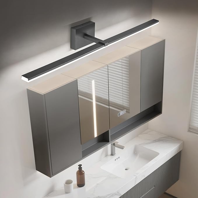 Black Bathroom Light Fixtures - 48 inch Modern Vanity Lights for Bath LED Bathroom Lights Over Mirror Dimmable Cool White Light