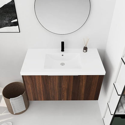 Bathroom Vanity with Sink 36 Inch, Single Sink Modern Bathroom Vanities Set, Wall-Mounted Bathroom Vanity, Floating Soft Close Door