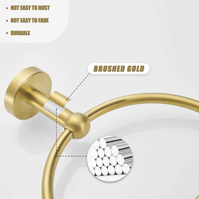 Leyden Toilet Paper Holder Towel Ring Brushed Gold Bathroom Hardware Hand Towel Holder Bathroom Accessories Set Wall Mount Stainless Steel 2 Pieces
